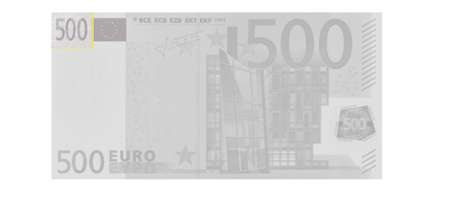 Совмещающиеся изображения на банкноте €500